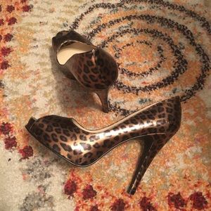 Peep-toe leopard pumps.  Size 8.5